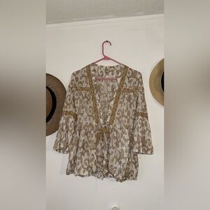 Bohemian Beige and White Kimono